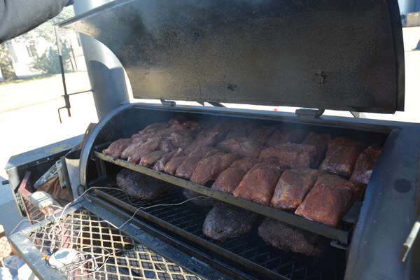 Beef and pork cuts were smoked at the recent barbecue town hall meeting at Texas A&M University. (Texas A&M AgriLife Extension Service photo by Blair Fannin)