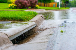 Stormwater flowing into a street drain