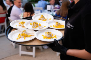 Plates of food being served