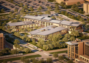 An aerial rendering of the Aplin Center